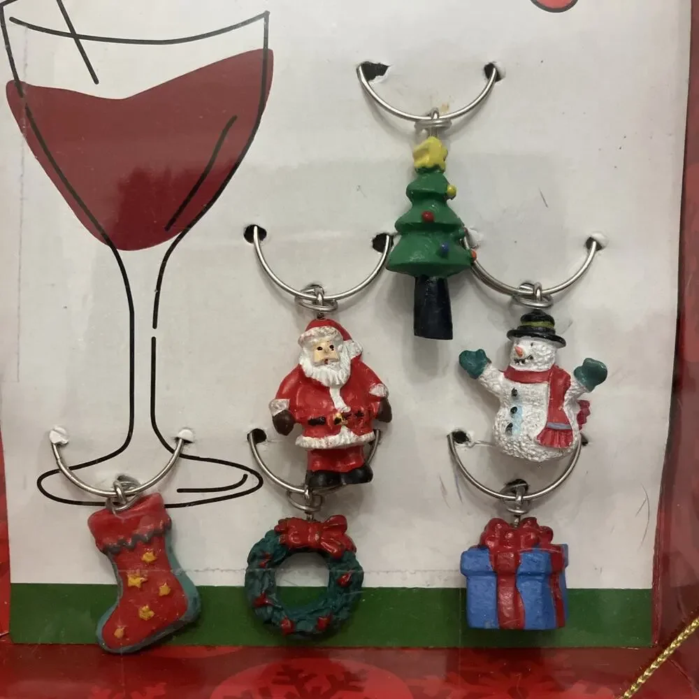 Christmas Wine Glass Tag Charms Stem Markers Lot of 33pc Holiday Party Tableware